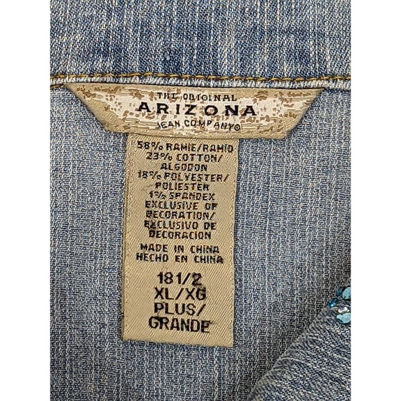 Arizona Denim Jacket Women's Size 18.5 XL Rhinestone Butterfly Embroidered Y2K - Picture 6 of 14